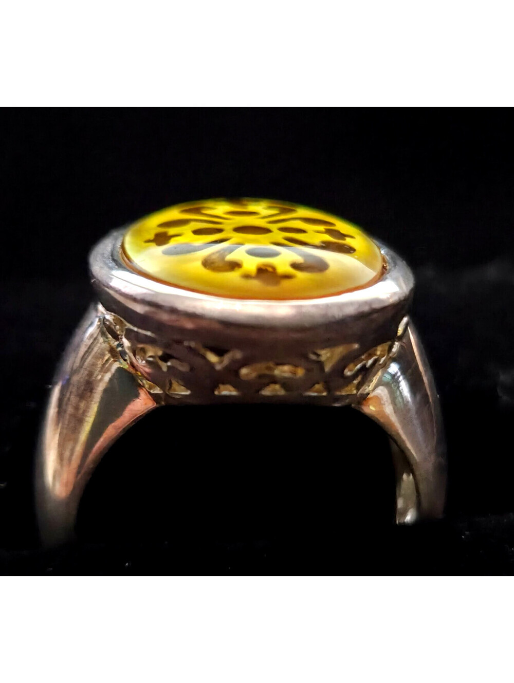 GSJ Gold Stone Jewelry 925 Sterling Jade Mother of Pearl Triplet Ring Sz 8 NOS